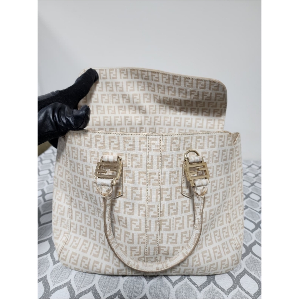 Fendi Zucchino Coated Canvas FF Handle Tote Bag Beige - Picture 11 of 15